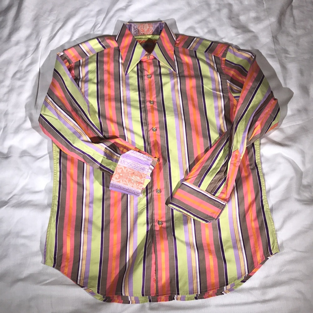 Robert Graham Mens Multi-Colored Stripped Button Down Long Sleeve Shirt